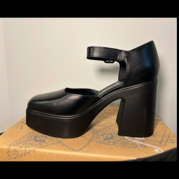 Free People Gwen Mary Jane Leather Platform Heels Shoes Black Size US 8/EU 38.5 - Picture 10 of 16